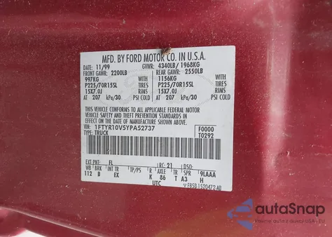 2000 Ford Ranger Xl/Xlt from USA, damaged, VIN 1FTYR10V5YPA52737